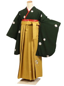 【レンタル】ジュニア 女児 袴 着物セット 小学生 10〜13歳用 深緑 身長148〜153cm 女の子 卒業式 十三参り 二尺袖 女児着物セット jd-0005