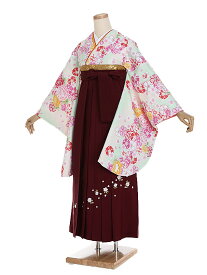 【レンタル】【卒業式袴 薄黄緑クリーム・花×エンジ袴】卒業式 袴 レンタル 女 身長153〜158cm 卒業袴 女袴 卒業式袴セット 大学生 短大 教員 先生 二尺袖袴フルセット 専門学生 謝恩会 高校 文化祭 個性 モダンポップ おしゃれ 被らない 往復送料無料 n251