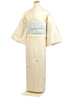 【レンタル】【訪問着 クリーム系 くすみカラー 刺繍・華文】正絹 訪問着レンタル 訪問着セット レンタル…