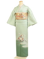大きいサイズ 広幅 レンタル 訪問着 身長:145～155cm 号数:15〜17号 緑系 着物 母親 結婚式 入学式 卒業…