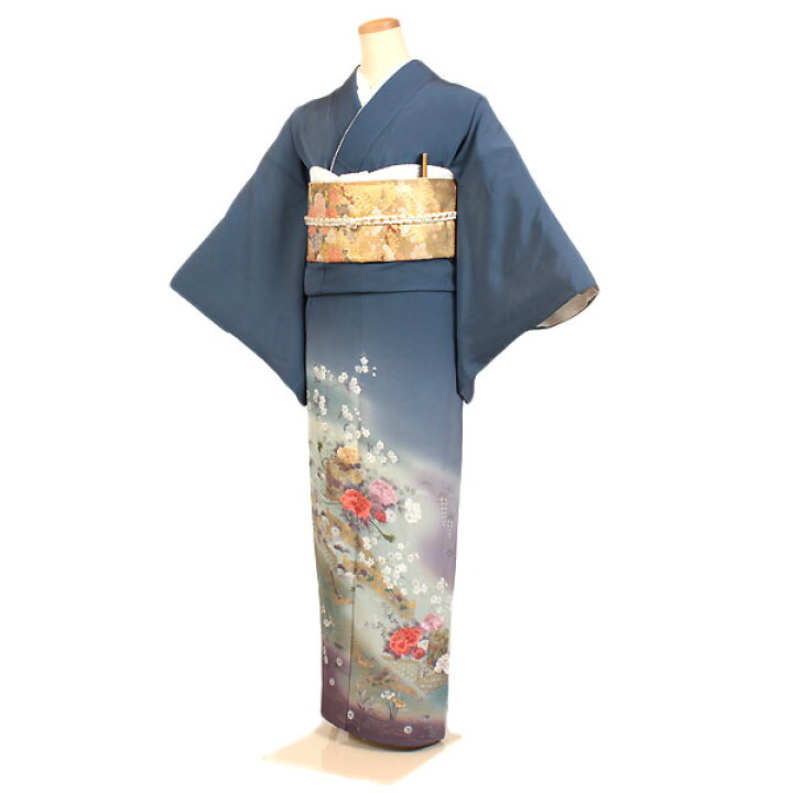 楽天市場】【レンタル】【色留袖・青系 三つ紋/丸に抱き茗荷】色留袖  