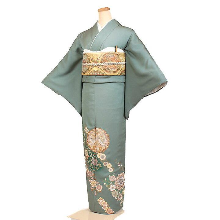 楽天市場 レンタル 色留袖 青磁色系 三つ紋 丸に剣片喰 色留袖 着物 レンタル 結婚式 披露宴 食事会 表彰式 貸衣装 貸衣裳 フルセット 女性和服 和服 母親 祖母 親族 チャペル 安い 往復送料無料 It099 京都 きものれんたる京商