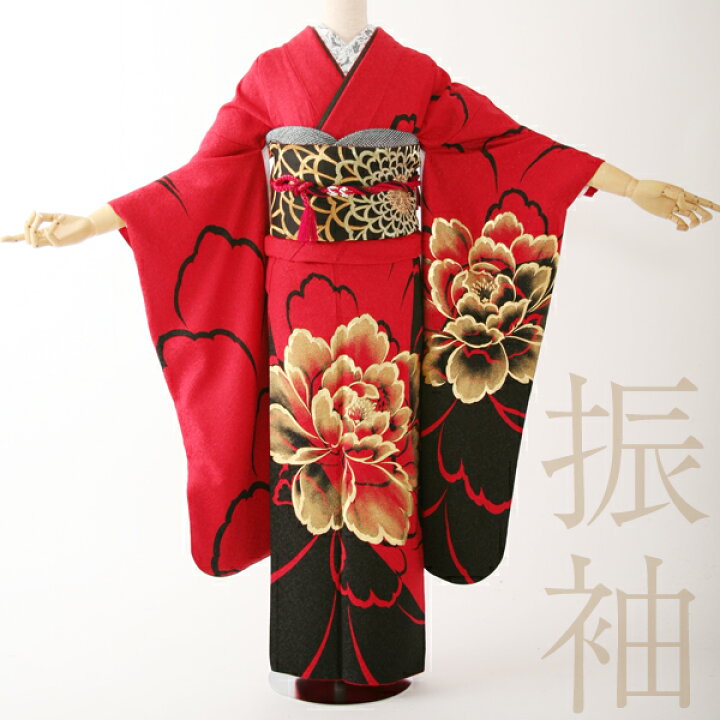 楽天市場】【レンタル】振袖レンタル19点フルセット【Sサイズ/赤 黒の  