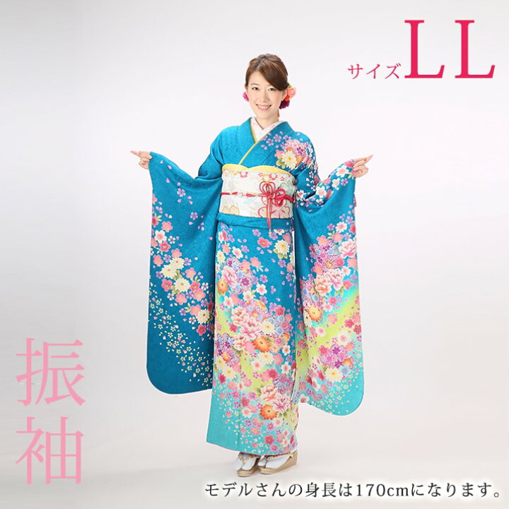 楽天市場】【レンタル】振袖レンタル19点フルセット【LLサイズ/水色 花 