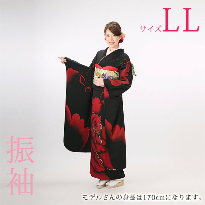 楽天市場】【レンタル】振袖レンタル19点フルセット【LLサイズ/黒 大輪  