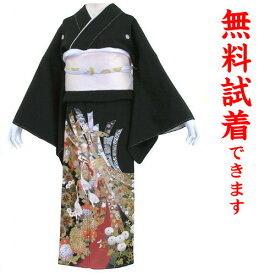 【試着無料】【黒留袖 レンタル】金彩友禅/吉祥のしめ 203番　フルセットレンタル 往復送料無料 試着OK かんざし 髪飾り レンタル 留袖 留袖レンタル レンタル留袖 黒留袖 フリーサイズ 【kuf】