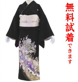 【試着無料】【黒留袖 レンタル】桂由美 花王宮 348番　フルセットレンタル 往復送料無料 試着OK かんざし 髪飾り レンタル 留袖 留袖レンタル レンタル留袖 黒留袖 フリーサイズ 【kuf】