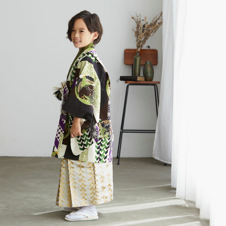 楽天市場 レンタル 七五三 5歳 レンタル 753 袴セット 男児 着物 By042 Haibara 五歳 黒 抹茶 鶴亀に松竹梅と鯉 男の子 着物 フルセット 男児 子供 きもの レンタル 羽織 袴セット 和装 5才 6才 京都着物レンタル夢館