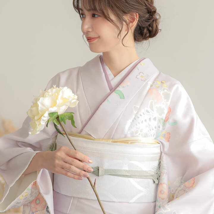 白菫色 辻が花 藤の花 訪問着 着物 121a p（訪問着 レンタル 着物 