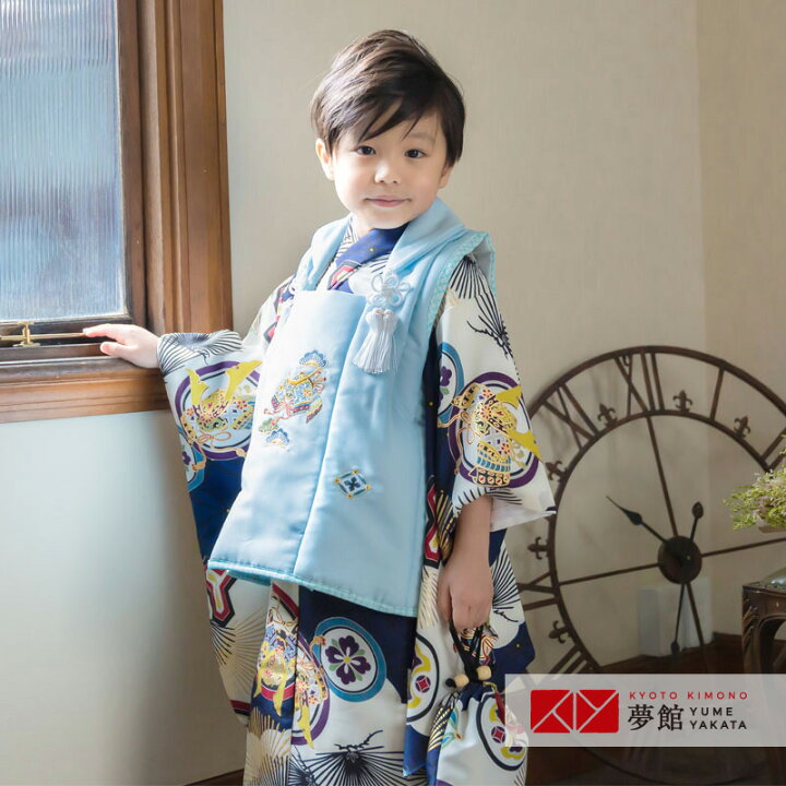 楽天市場 レンタル 七五三 着物 レンタル 男の子 3歳 三歳 K1 水色兜 紺 白兜に針松 男の子 七五三レンタル 3歳 男児 被布 三歳 子供 きものレンタル 京都着物レンタル夢館