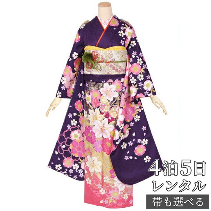 楽天市場】【振袖 レンタル】 結婚式 結納R1050 正絹 紫 桜と百合と蝶 