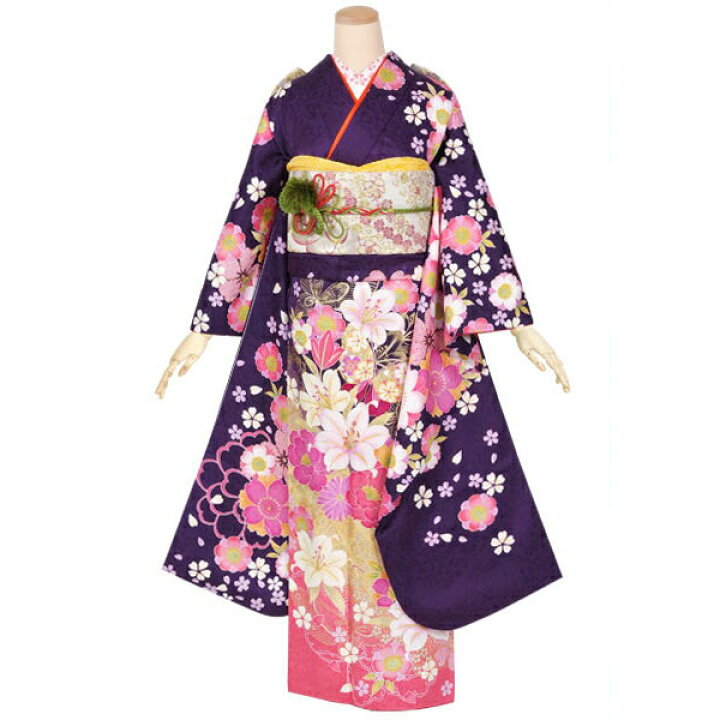 楽天市場】【成人式 振袖 レンタル】RS1050 正絹 紫 桜と百合と蝶フル  