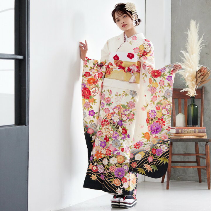 楽天市場】【成人式 振袖 レンタル】RS1101 正絹 白 枝垂桜に花丸紋 