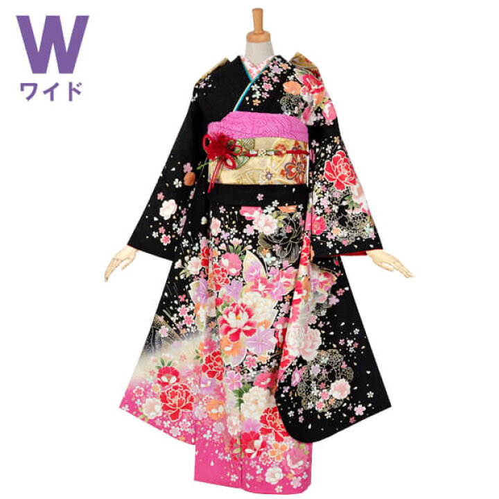 楽天市場】【成人式 振袖 レンタル】RS1104 正絹 黒 牡丹と桜（ピンク 