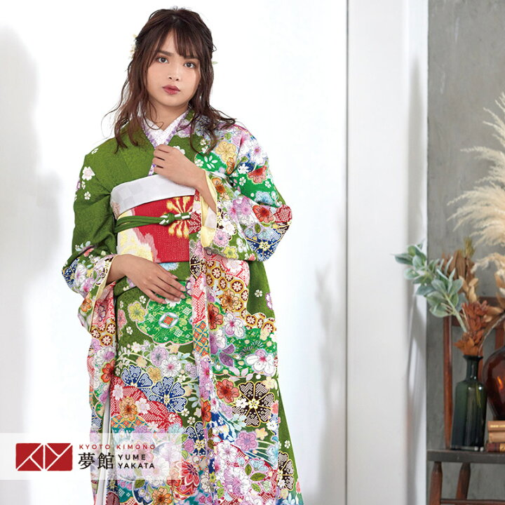楽天市場】【成人式 振袖 レンタル】RS1128 正絹 緑 雲取桜に辻が花 