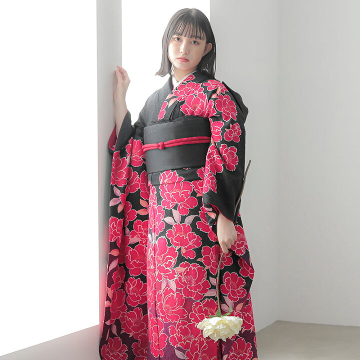 楽天市場】【振袖 レンタル】 結婚式 結納R1164 正絹 黒 紅桜花 振袖 