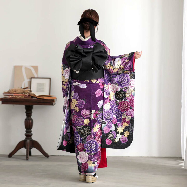 楽天市場】〔成人式 振袖 レンタル〕RS1188 正絹 紫 薔薇フルセット 