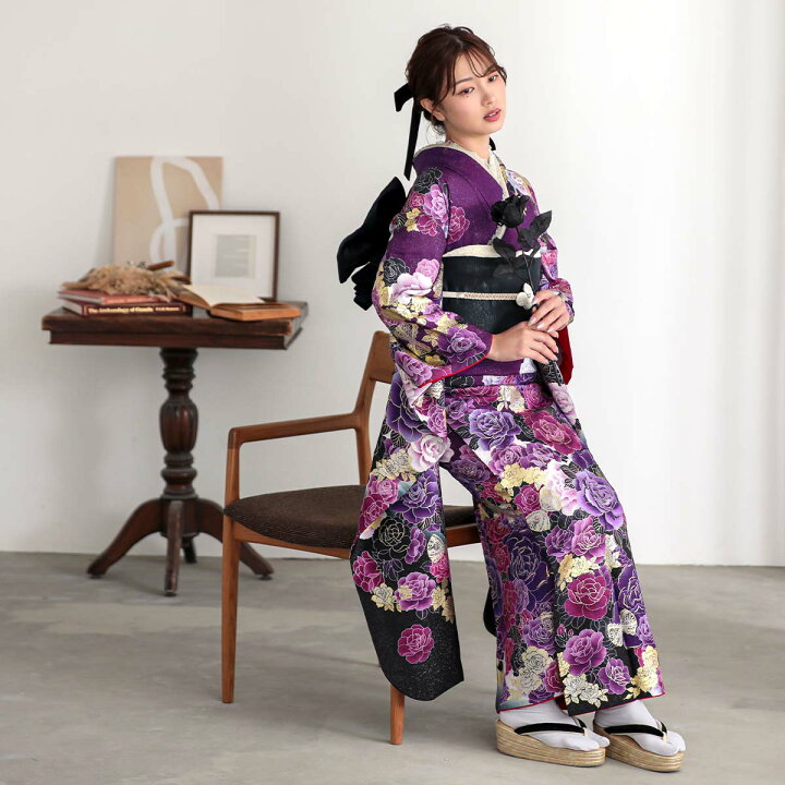 振袖 5点セット フルセット 白 桜 ホワイト ピンク 紫 フリル