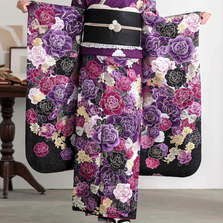 楽天市場】〔成人式 振袖 レンタル〕RS1188 正絹 紫 薔薇フルセット 