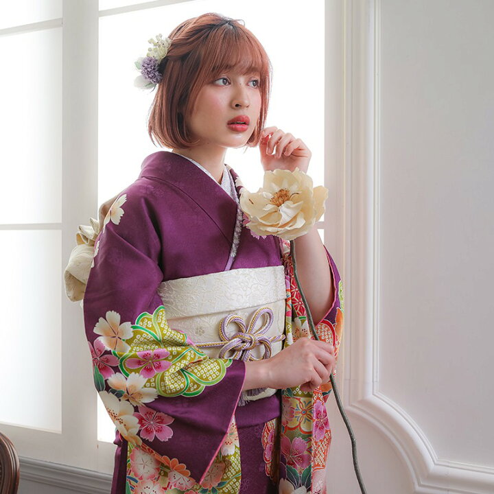 楽天市場】【振袖 レンタル】 結婚式 結納R1209 正絹 紫 菊牡丹に蝶 