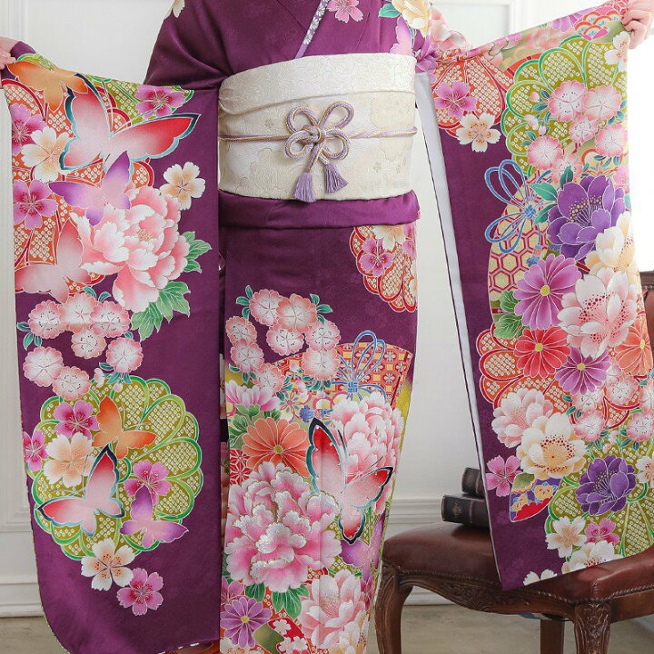 楽天市場】〔成人式 振袖 レンタル〕RS1209 正絹 紫 菊牡丹に蝶 Lako 