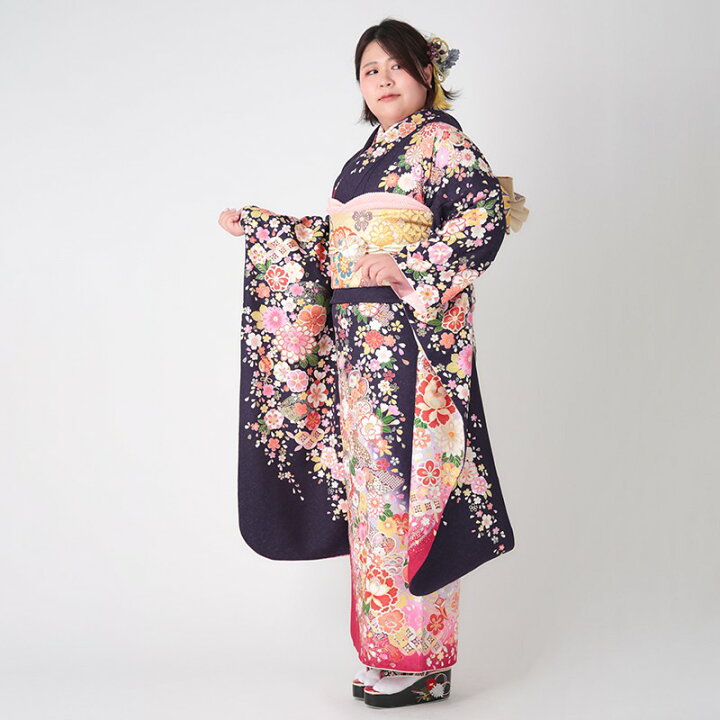 楽天市場】【成人式 振袖 レンタル】RS1212 正絹 紺 桜菊花に宝づくし 