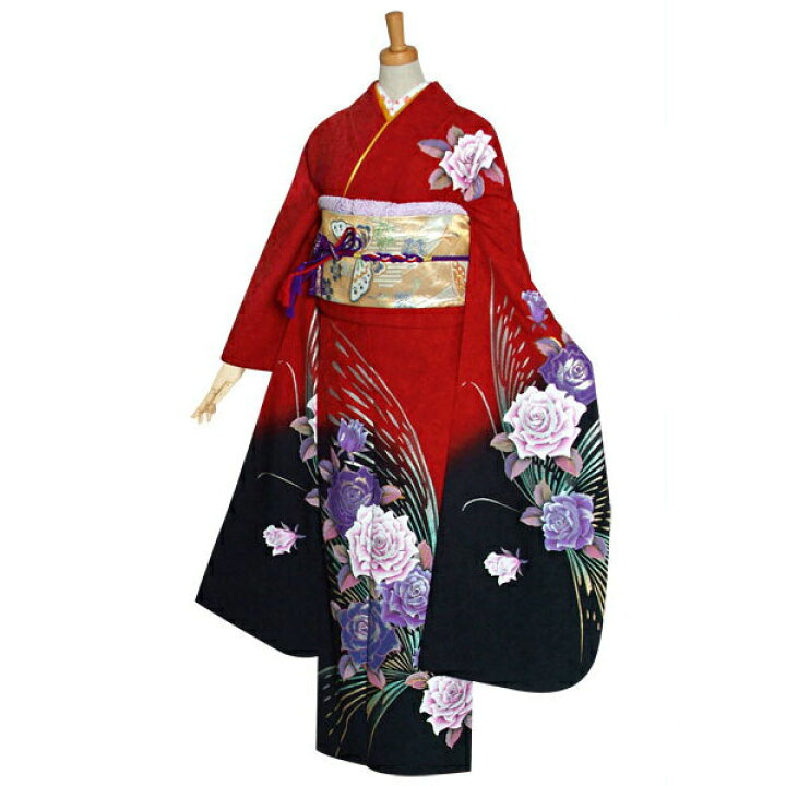 楽天市場】【成人式 振袖 レンタル】RS1231 正絹 赤 薔薇フルセット 