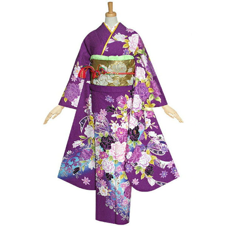 楽天市場】【成人式 振袖 レンタル】RS1235 正絹 紫 薔薇とリボンフル  