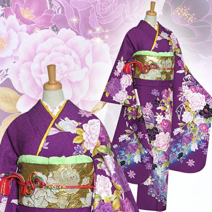 楽天市場】【成人式 振袖 レンタル】RS1236 正絹 紫 薔薇とリボンフル 