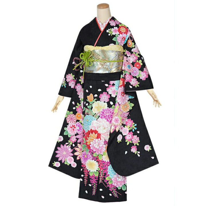 楽天市場】[5万円均一SALE]【成人式 振袖 レンタル】RS1293 正絹 黒  