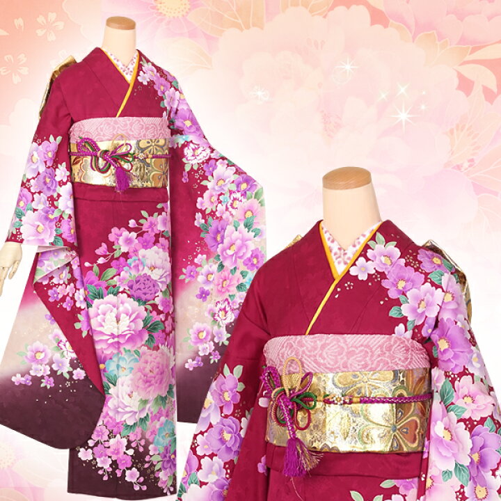楽天市場】〔成人式 振袖 レンタル〕RS1306 正絹 赤紫 牡丹のワルツ