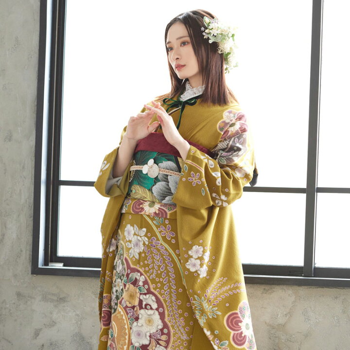 楽天市場】【振袖 レンタル】 結婚式 結納R1347 正絹 黄土 古典辻が花 