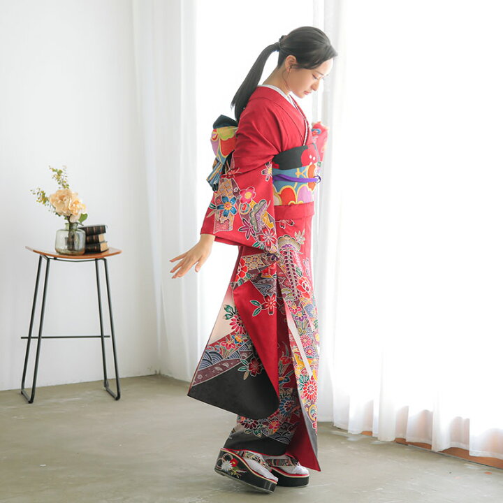 楽天市場】〔成人式 振袖 レンタル〕RS1362 正絹 赤 紅型風 花熨斗鴛鴦 