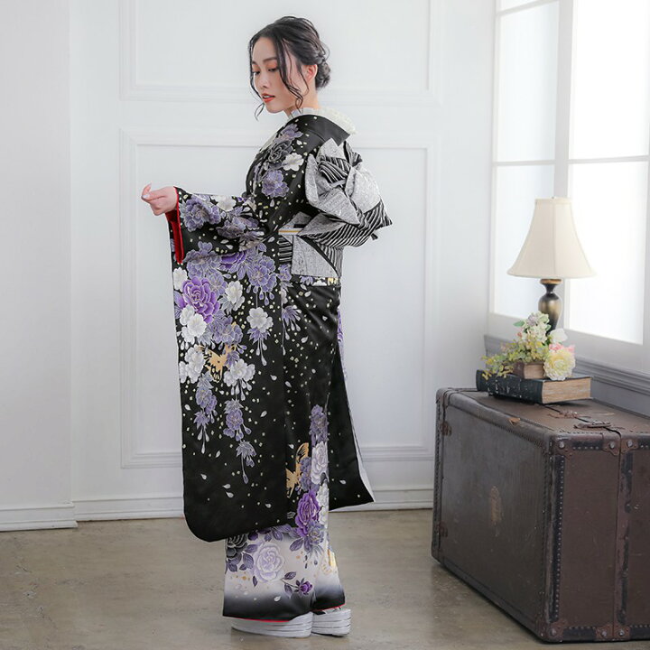 振袖ブランドKansai桜づくし黒地卒業成人式に♪袷正絹着物2RB6 【公式 