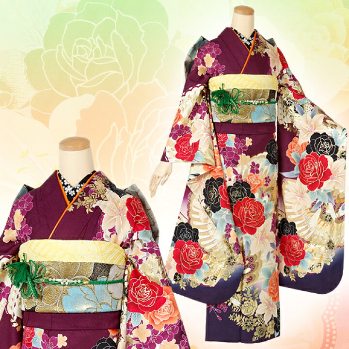 楽天市場】【成人式 振袖 レンタル】RS1369 正絹 赤紫 薔薇と百合フル 