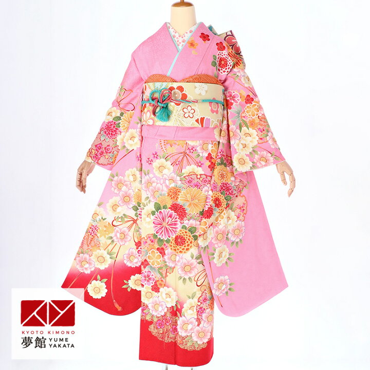 楽天市場】【成人式 振袖 レンタル】RS1375 正絹 ピンク 雪輪に花結び 