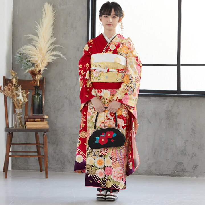 楽天市場】【成人式 振袖 レンタル】RS1383 正絹 赤 桜花藤牡丹 