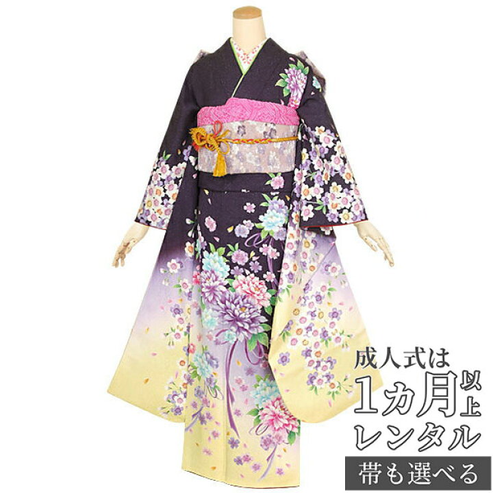 楽天市場】【成人式 振袖 レンタル】RS1401 正絹 紺 枝垂桜と牡丹フル 