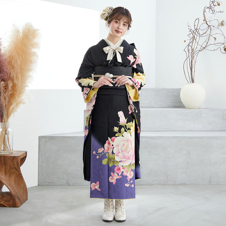 楽天市場】〔成人式 振袖 レンタル〕RS1407 正絹 黒 薔薇と蘭フル 