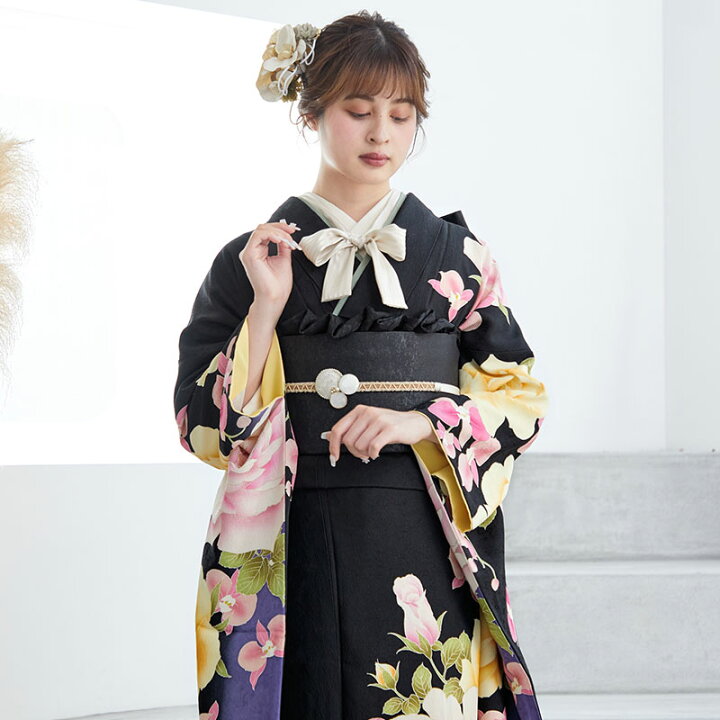 楽天市場】【成人式 振袖 レンタル】RS1407 正絹 黒 薔薇と蘭フル 