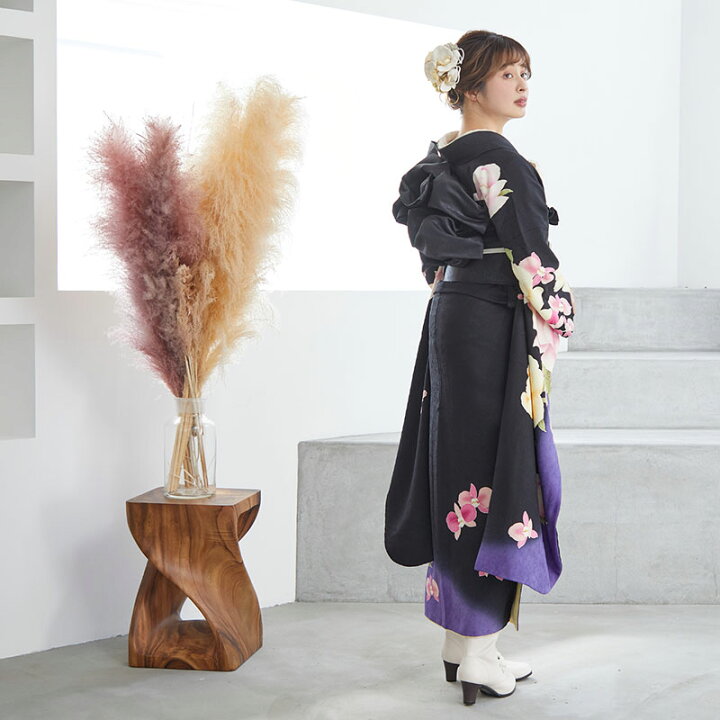 楽天市場】【成人式 振袖 レンタル】RS1407 正絹 黒 薔薇と蘭フル 