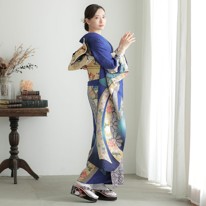 楽天市場】【振袖 レンタル】 結婚式 結納R1429 正絹 青 熨斗に菊花 