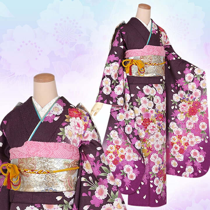 楽天市場】【振袖 レンタル】 結婚式 結納R1432 正絹 グレー紫 枝垂桜 