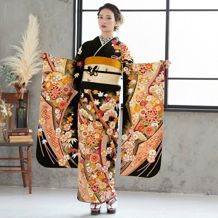 楽天市場】【成人式 振袖 レンタル】RS1449 正絹 黒 熨斗豪華古典文様 
