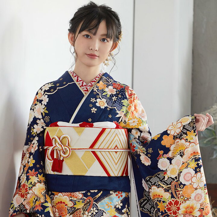 楽天市場】【成人式 振袖 レンタル】RS1451 正絹 紺 流水古典花フル 