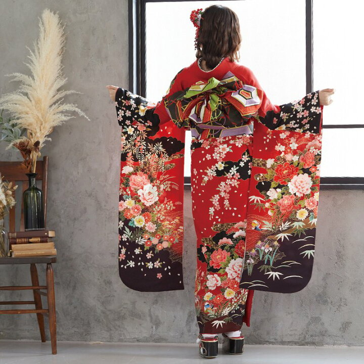 楽天市場】【成人式 振袖 レンタル】RS1457赤 牡丹に鴛鴦フルセット 