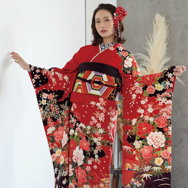 楽天市場】【成人式 振袖 レンタル】RS1457赤 牡丹に鴛鴦フルセット 