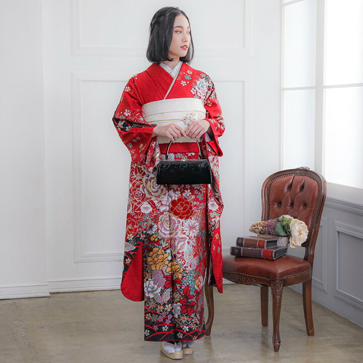 楽天市場】【振袖 レンタル】 結婚式 結納R1476 正絹 赤 薔薇牡丹に蝶 