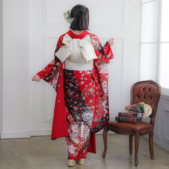 楽天市場】【成人式 振袖 レンタル】RS1476 正絹 赤 薔薇牡丹に蝶フル  
