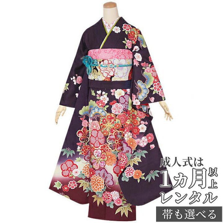 楽天市場】【成人式 振袖 レンタル】RS1481 正絹 紫 桜菊に松竹梅フル 